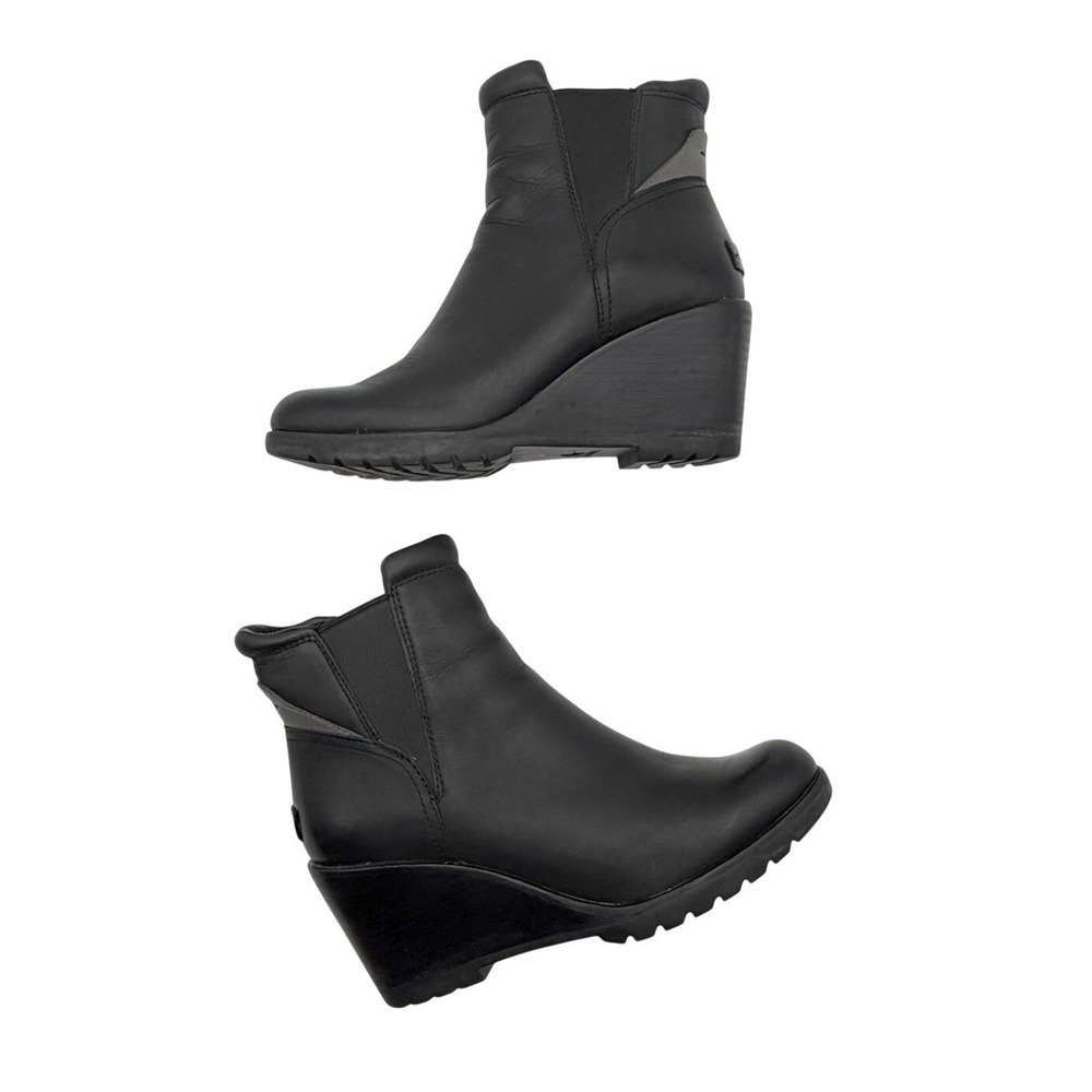Sorel After Hours Womens 8.5 Black Leather Waterproof Chelsea Wedge Ankle Boots